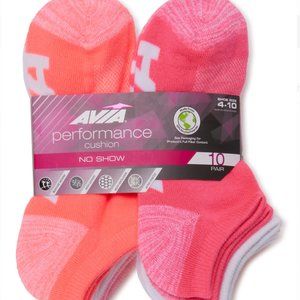 Pink White AVIA Women's Performance Cushion No Show Sock 20 Pairs Size 4-10 NEW